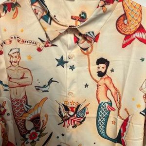 Men’s Short Sleeve Nautical Mermaid Button Down [L]